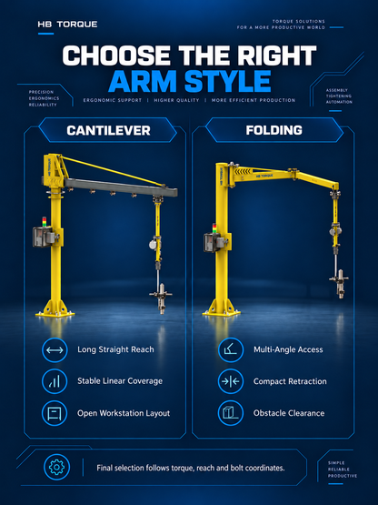 Cantilever versus folding torque reaction arm selection comparison