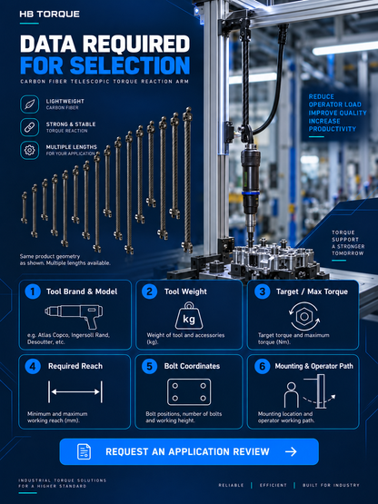 Selection data checklist for carbon fiber telescopic torque reaction arm