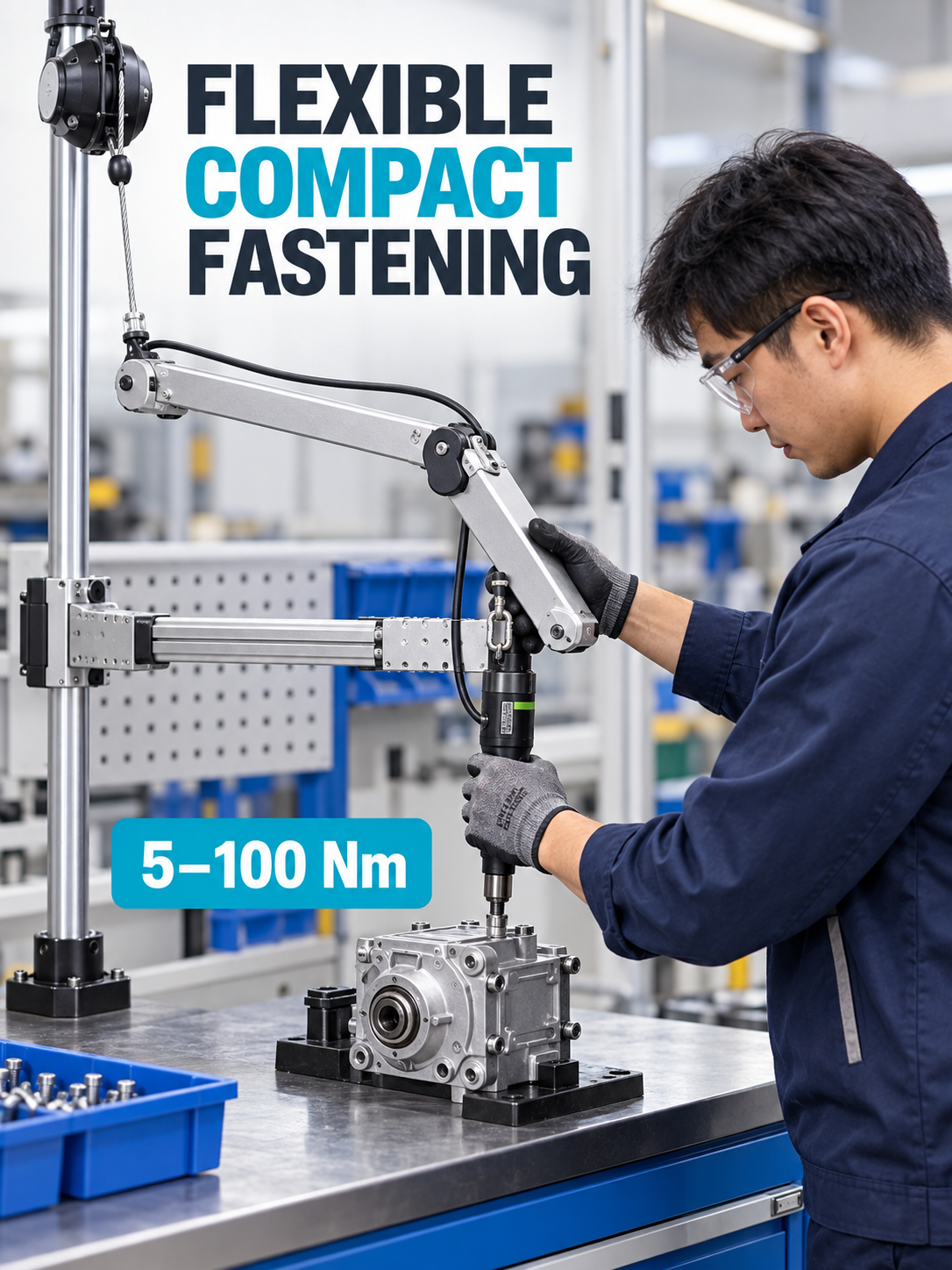 DRA-F folding reaction arm for flexible compact fastening