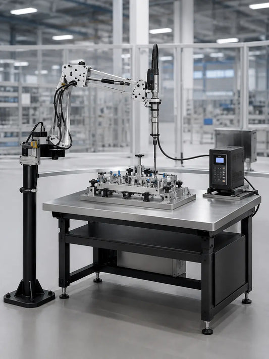 HB Torque workstation compatible with ESTIC PA0404 vertical Tracer Arm and Handy 2000 inline nutrunners