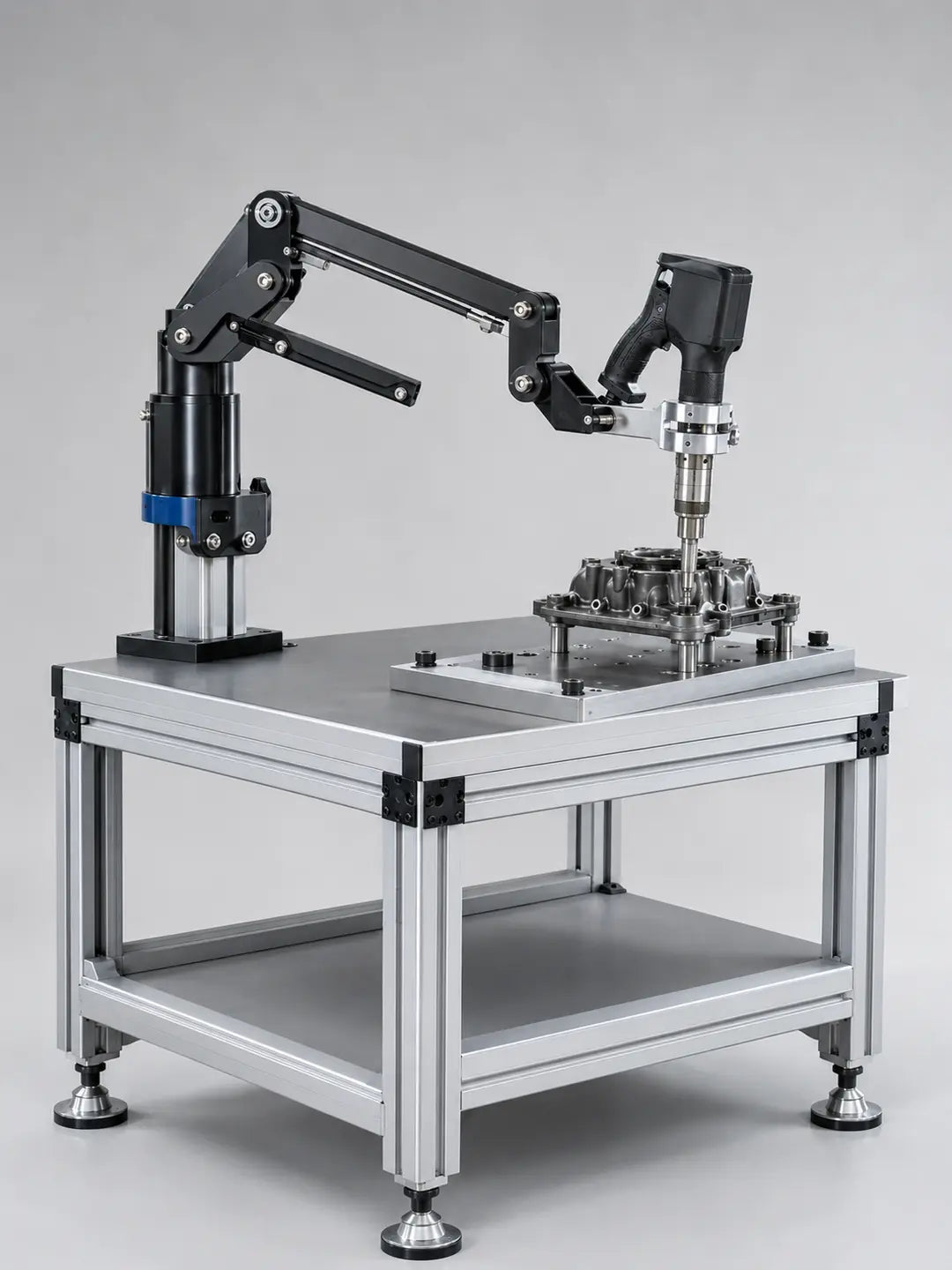 HB Torque workstation compatible with ESTIC Handy 2000 PULSE HS pistol nutrunner, 3–50 N·m reaction arm