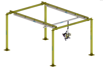 Heavy-duty aluminum workstation crane system equipped with HUABOW servo-controlled manipulator.