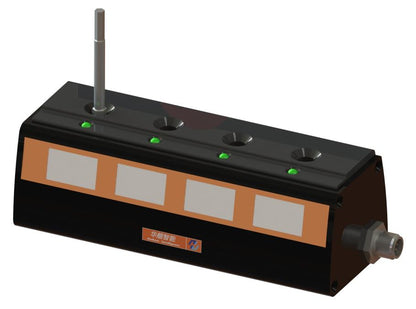 HB Torque HB-AE04-P04 four-position screwdriver bit selector with four detection openings and LED indicators; technical product illustration