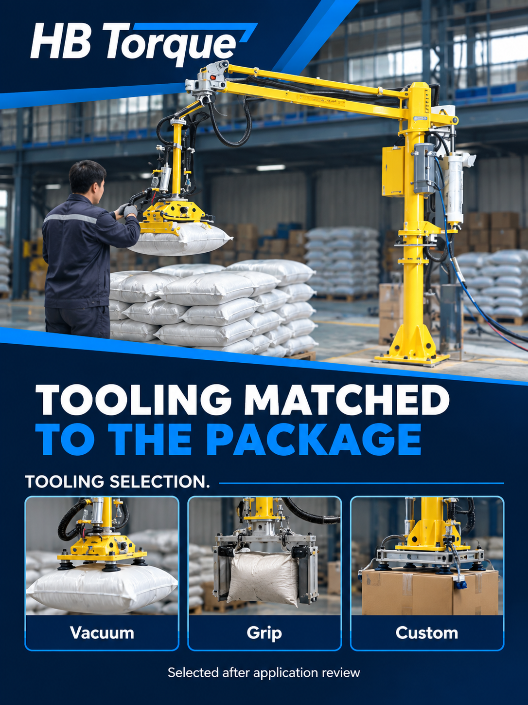 Vacuum gripping and custom tooling options for bags and packages