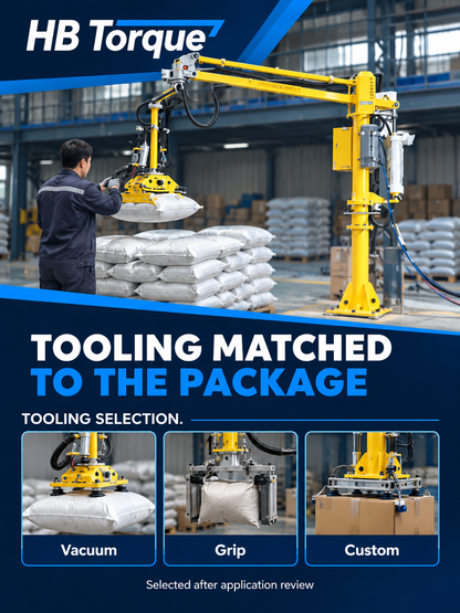 Vacuum gripping and custom tooling options for bags and packages
