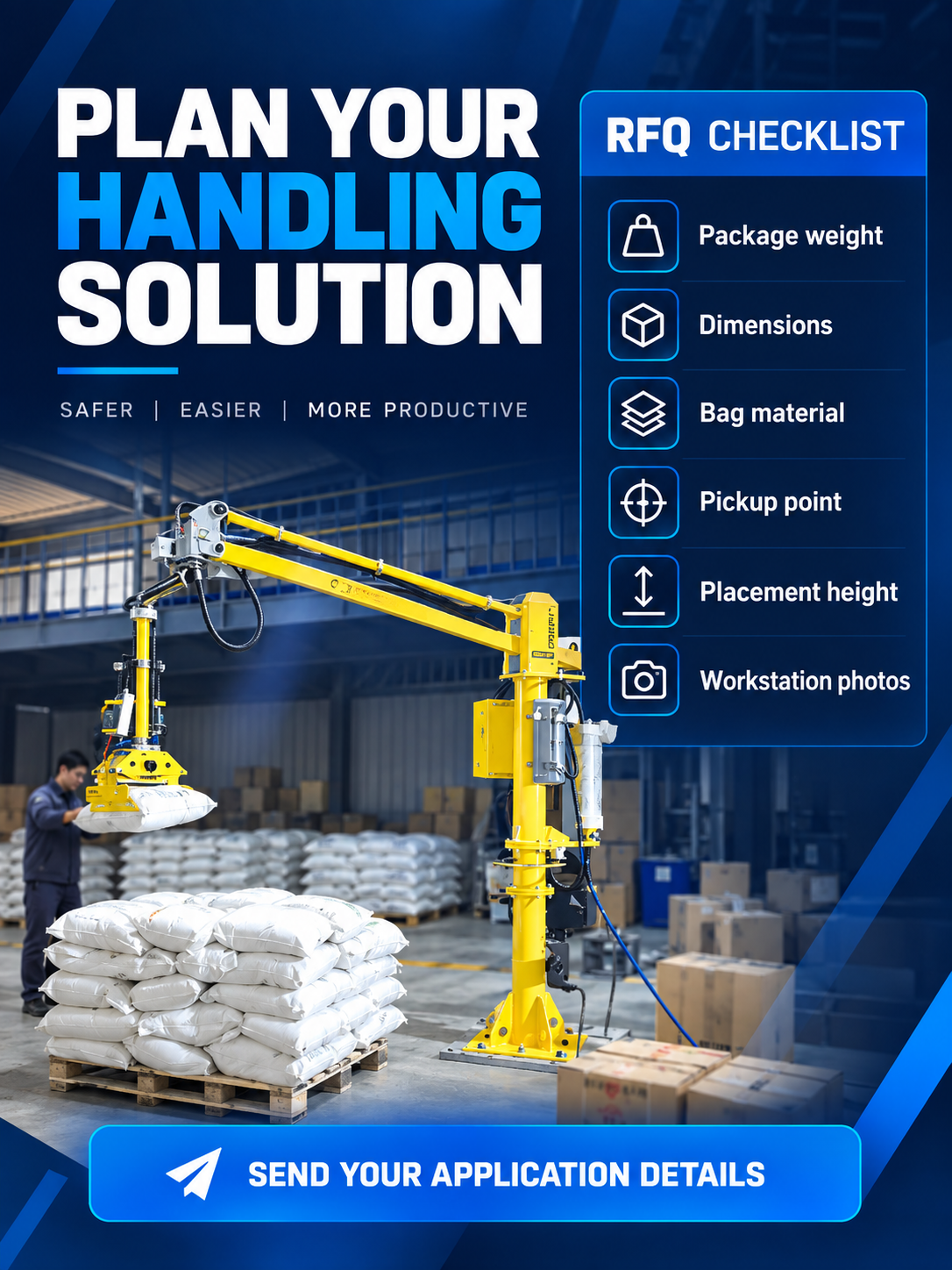 Application checklist for selecting a custom bag handling manipulator