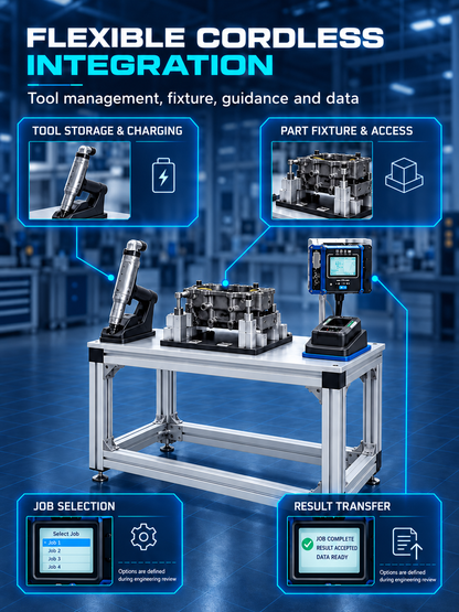 HB Torque cordless tool storage charging part fixture job selection and result transfer integration