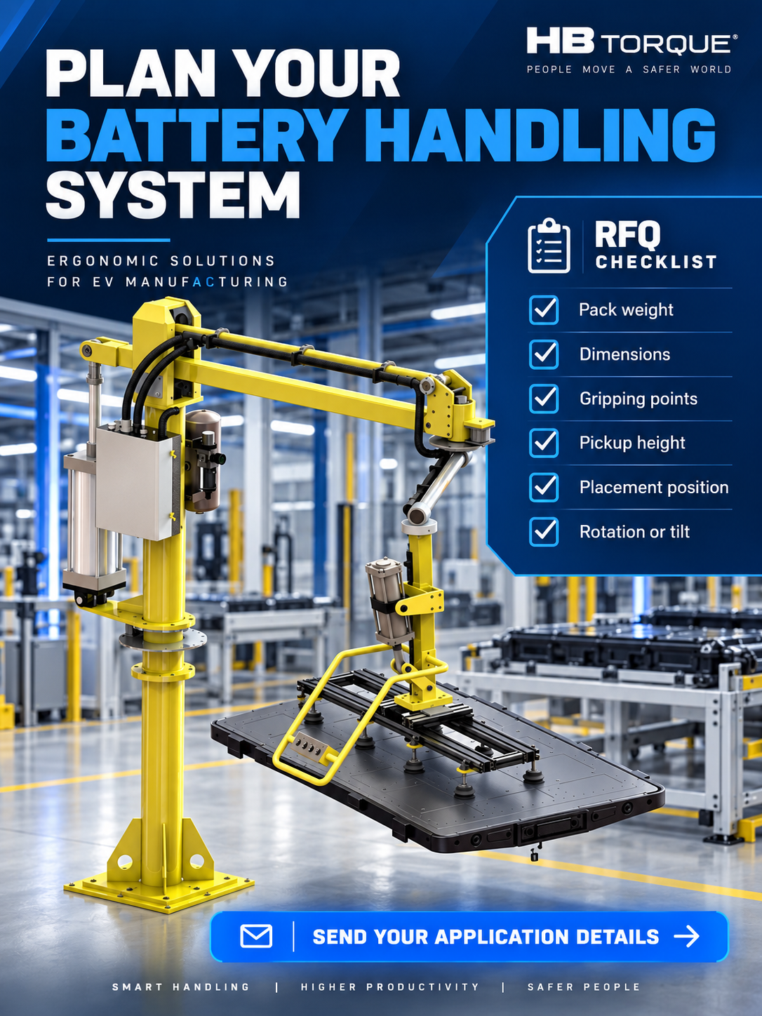 Application checklist for an EV battery pack handling manipulator system