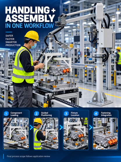 Integrated EV inverter handling and assembly workflow with optional fastening integration