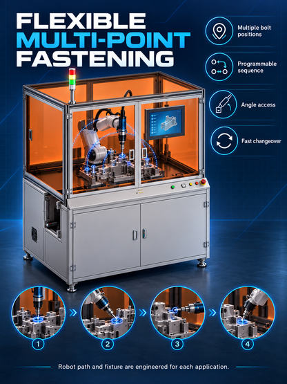 Flexible robot tightening for multiple bolt positions sequences and access angles