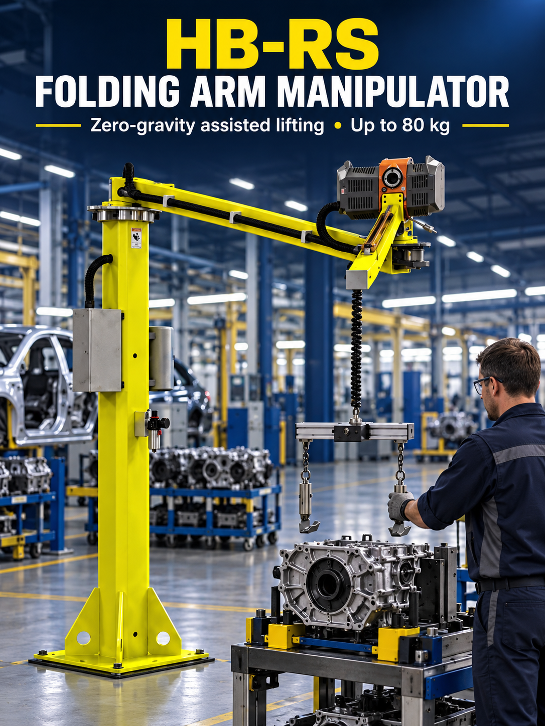 HB Torque HB-RS folding arm suspension manipulator for zero-gravity assisted lifting up to 80 kg
