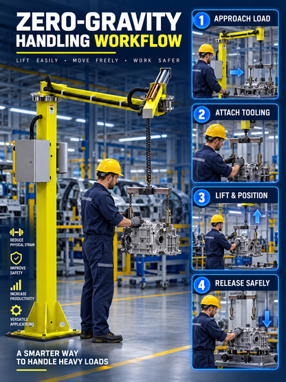 Operator-guided zero-gravity lifting and positioning workflow with HB-RS folding arm manipulator