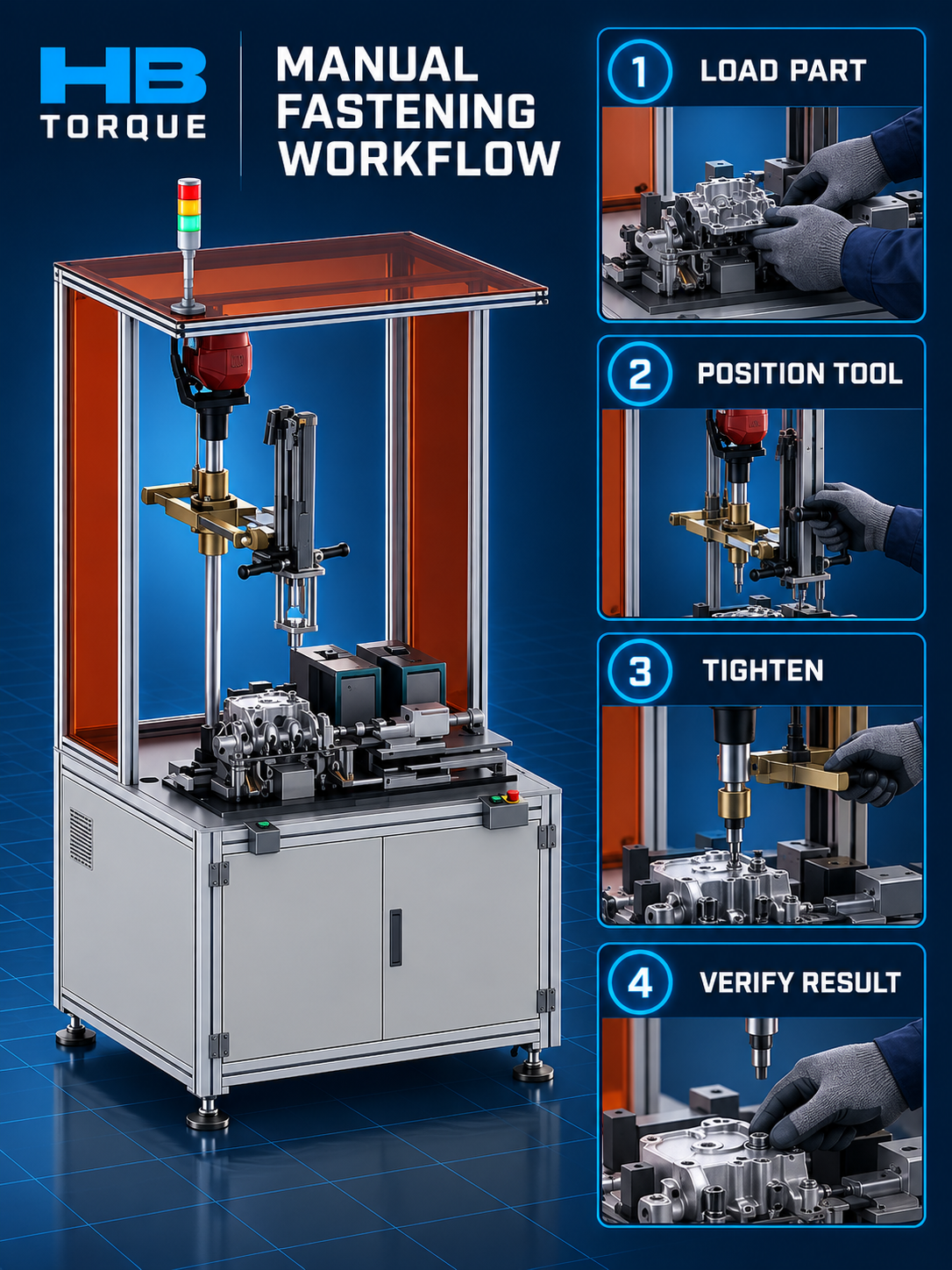 Manual fastening workflow load position tighten and verify