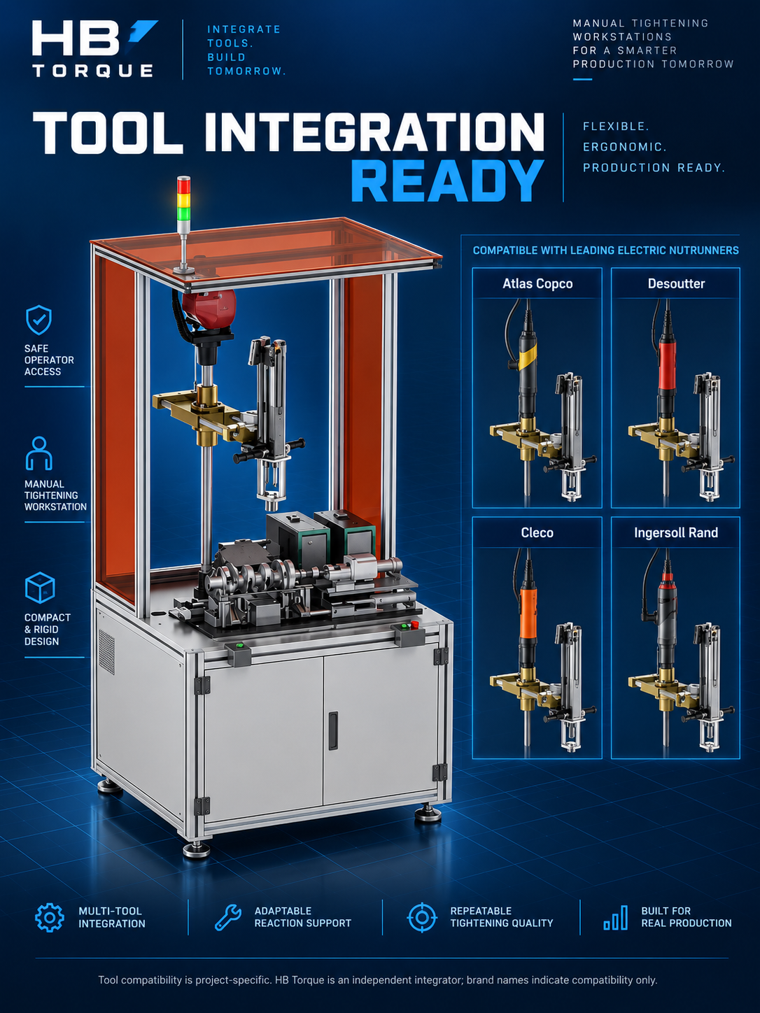 Manual tightening workstation integration for Atlas Copco Desoutter Cleco and Ingersoll Rand tools