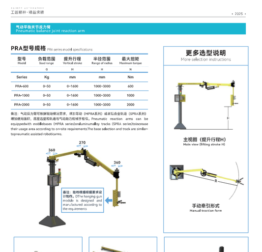 PRA Series pneumatic torque reaction arm for industrial assembly