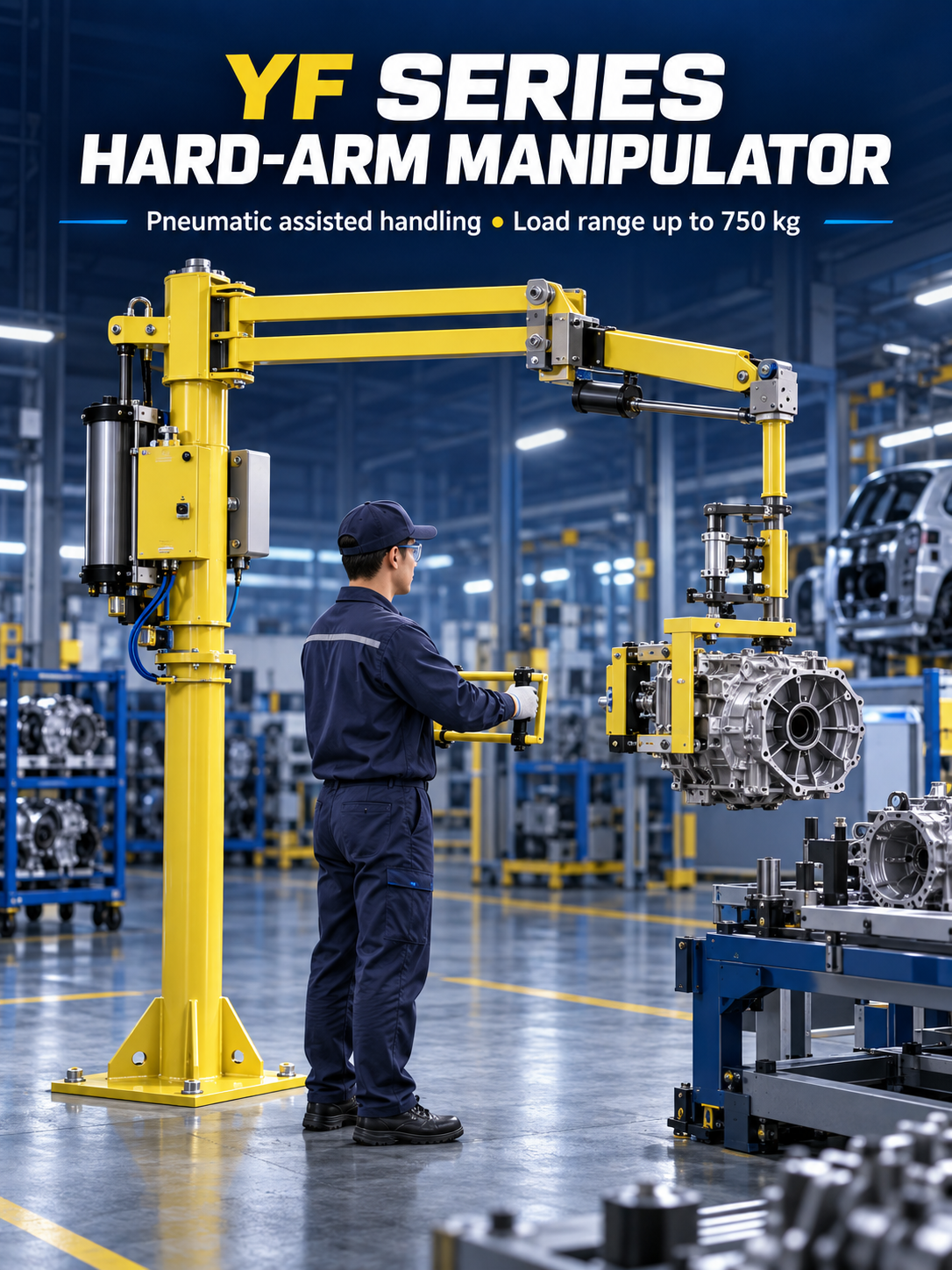 HB Torque YF Series hard-arm fixed pneumatic manipulator for heavy-duty handling up to 750 kg