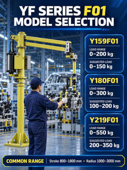 YF Series F01 model selection for Y159F01 Y180F01 and Y219F01 hard-arm manipulators