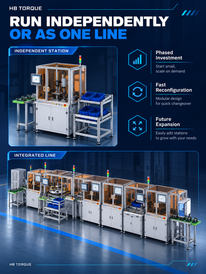 Flexible workstation operating independently or as an integrated production line