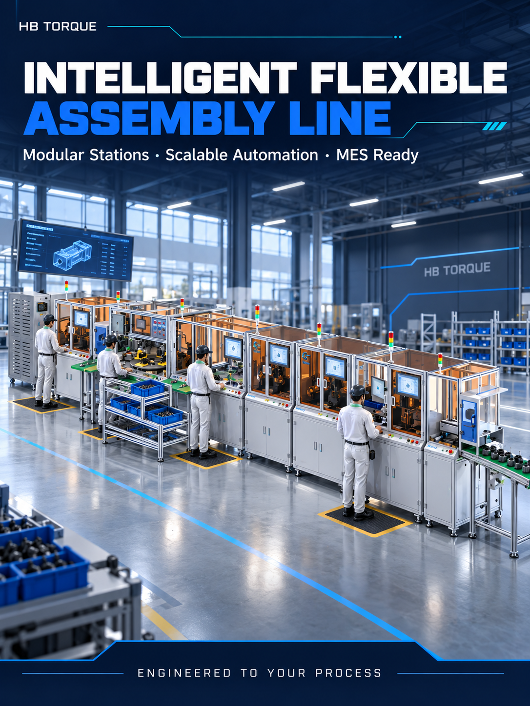 HB Torque intelligent flexible assembly line with modular connected stations