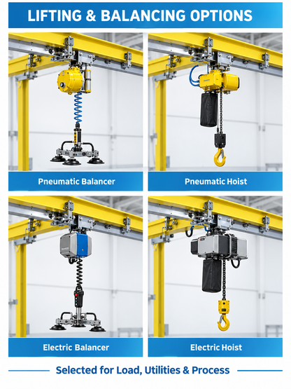 S Series pneumatic and electric balancer and hoist options