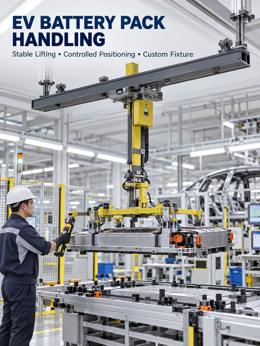 TS Series T-shaped industrial manipulator handling an EV battery pack