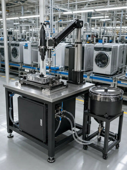 YEBO B010 automatic screw feeding module workstation with feeder, rigid torque arm, mechanical clamps and assembly fixture