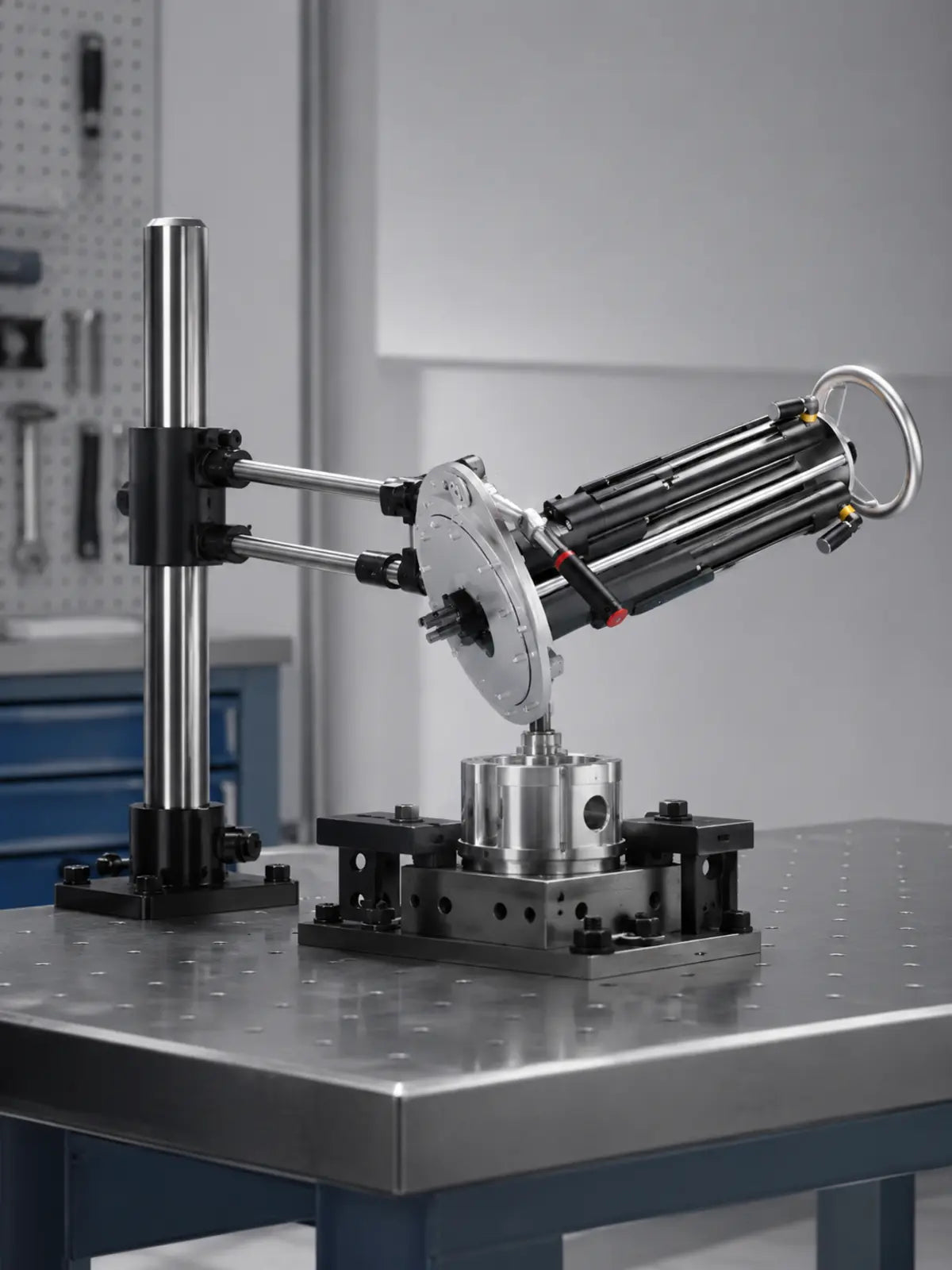 YEBO B018 multifunction spindle box workstation with rigid torque reaction arm, three-axis head, workbench and fixture