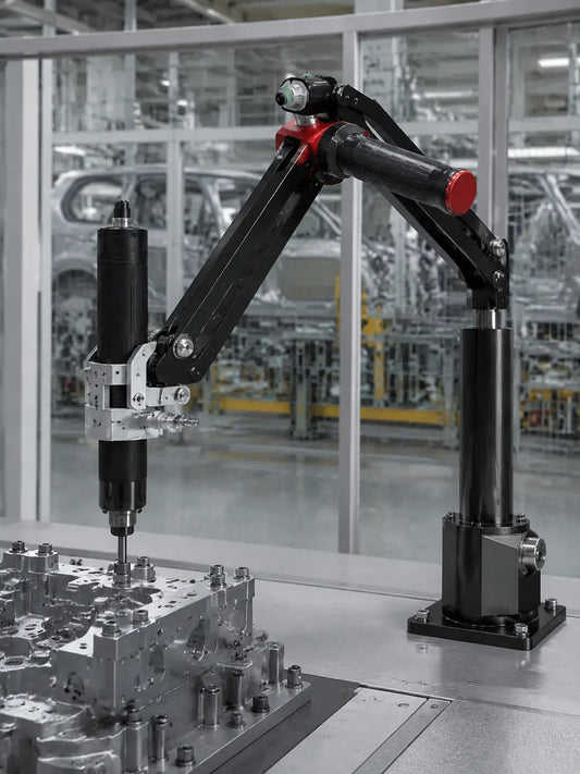 HB Torque workstation integrating YEBO YBA-B003 ergonomic industrial handle and rigid torque reaction arm
