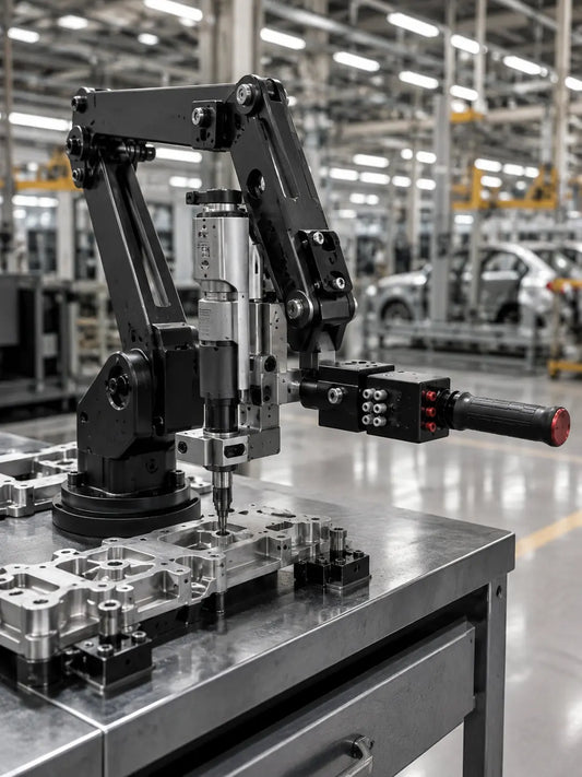 HB Torque workstation integrating YEBO YBA-B003 pneumatic industrial handle and rigid reaction arm