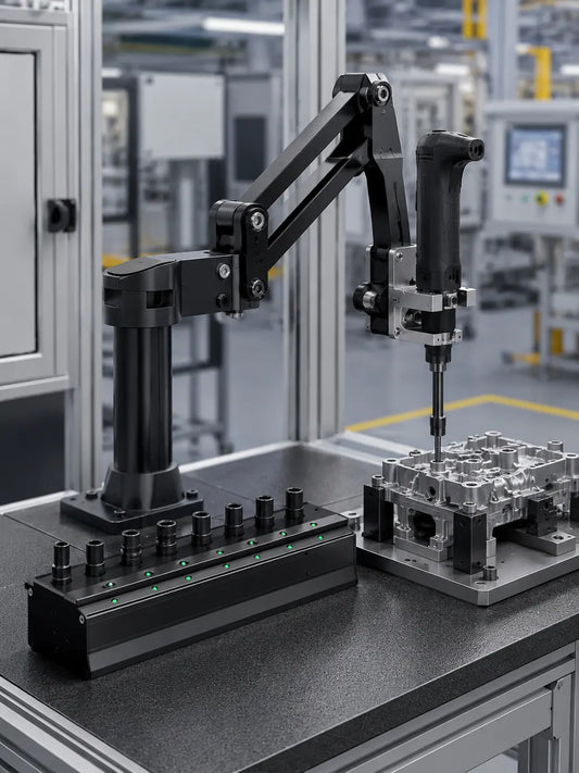 HB Torque YEBO YBA-B005 socket selector tightening workstation with rigid torque reaction arm and fixture