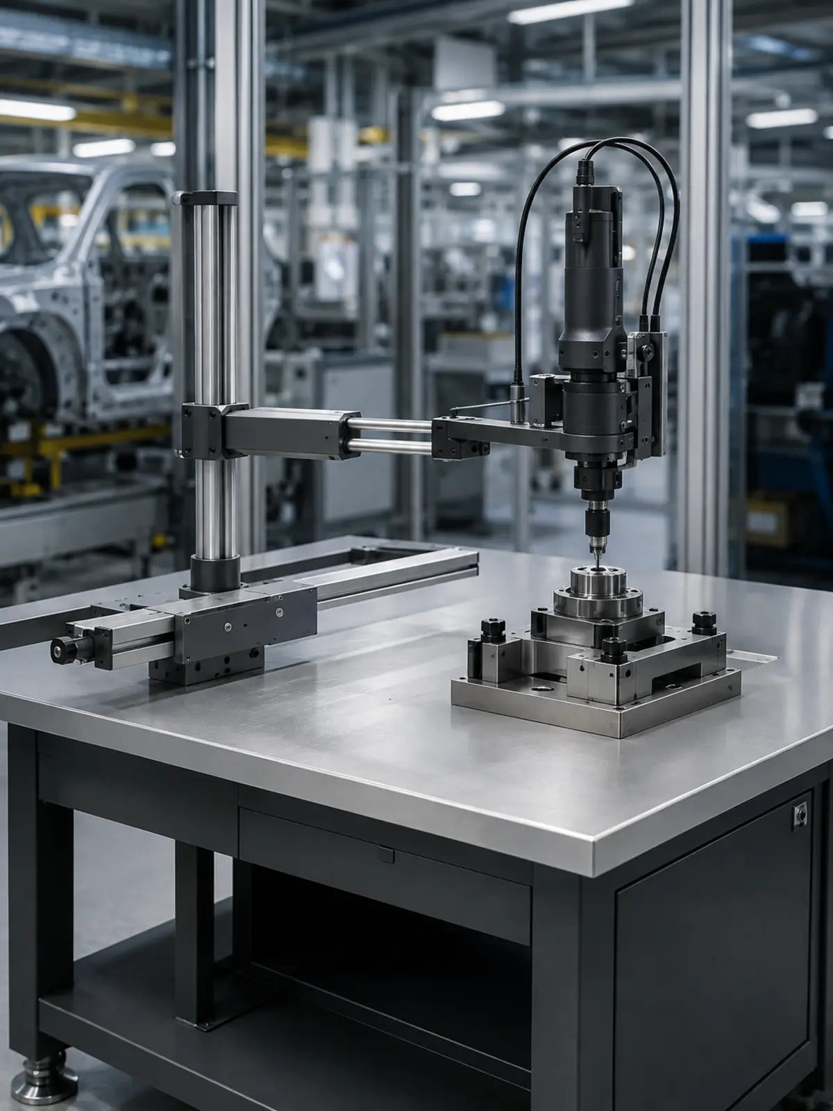 HB Torque YEBO YBA-B008 TA Series articulated folding torque arm workstation with rigid mechanical clamp