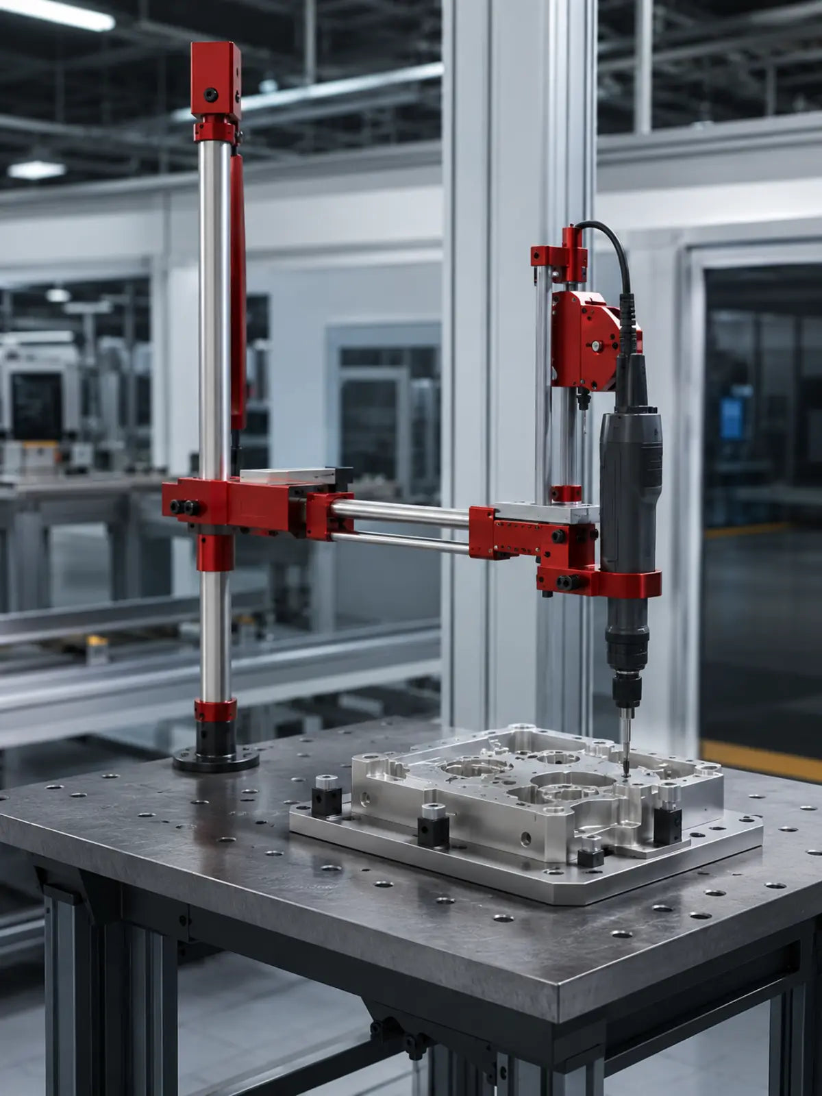 YEBO YBA-B008 TA articulated folding arm with customer-owned inline nutrunner for vertical tightening