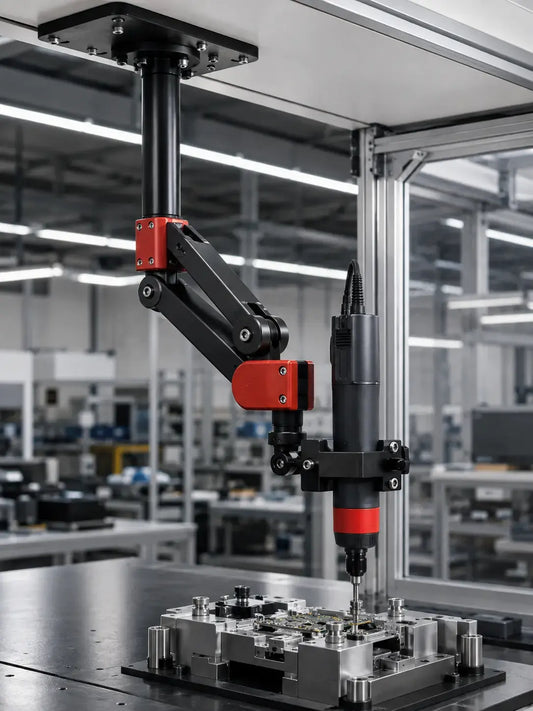 HB Torque YEBO YBA-B008 TAWT top-mounted articulated folding torque arm workstation with rigid tool clamp