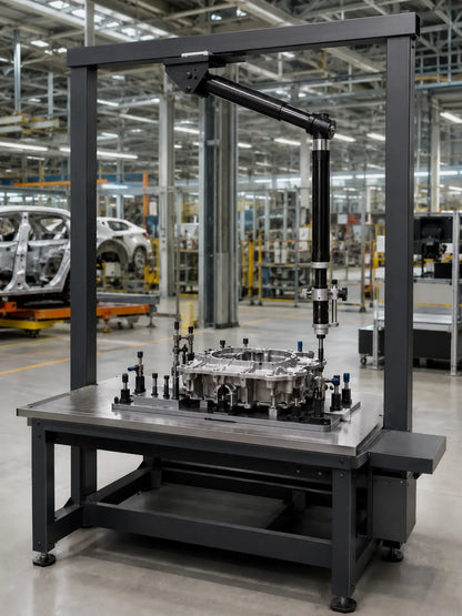 YEBO YBA-B009 CA carbon-fiber telescopic torque reaction arm workstation with rigid gantry, mechanical tool clamp and gearbox fixture