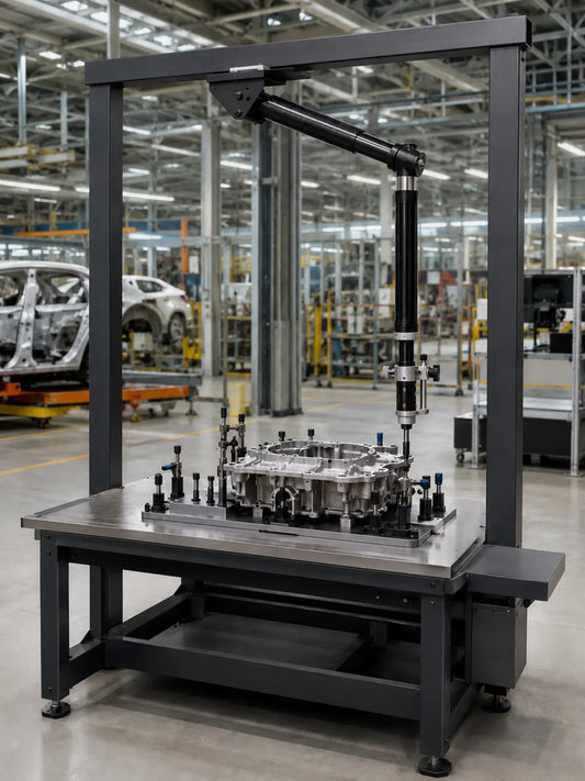YEBO YBA-B009 CA carbon-fiber telescopic torque reaction arm workstation with rigid gantry, mechanical tool clamp and gearbox fixture